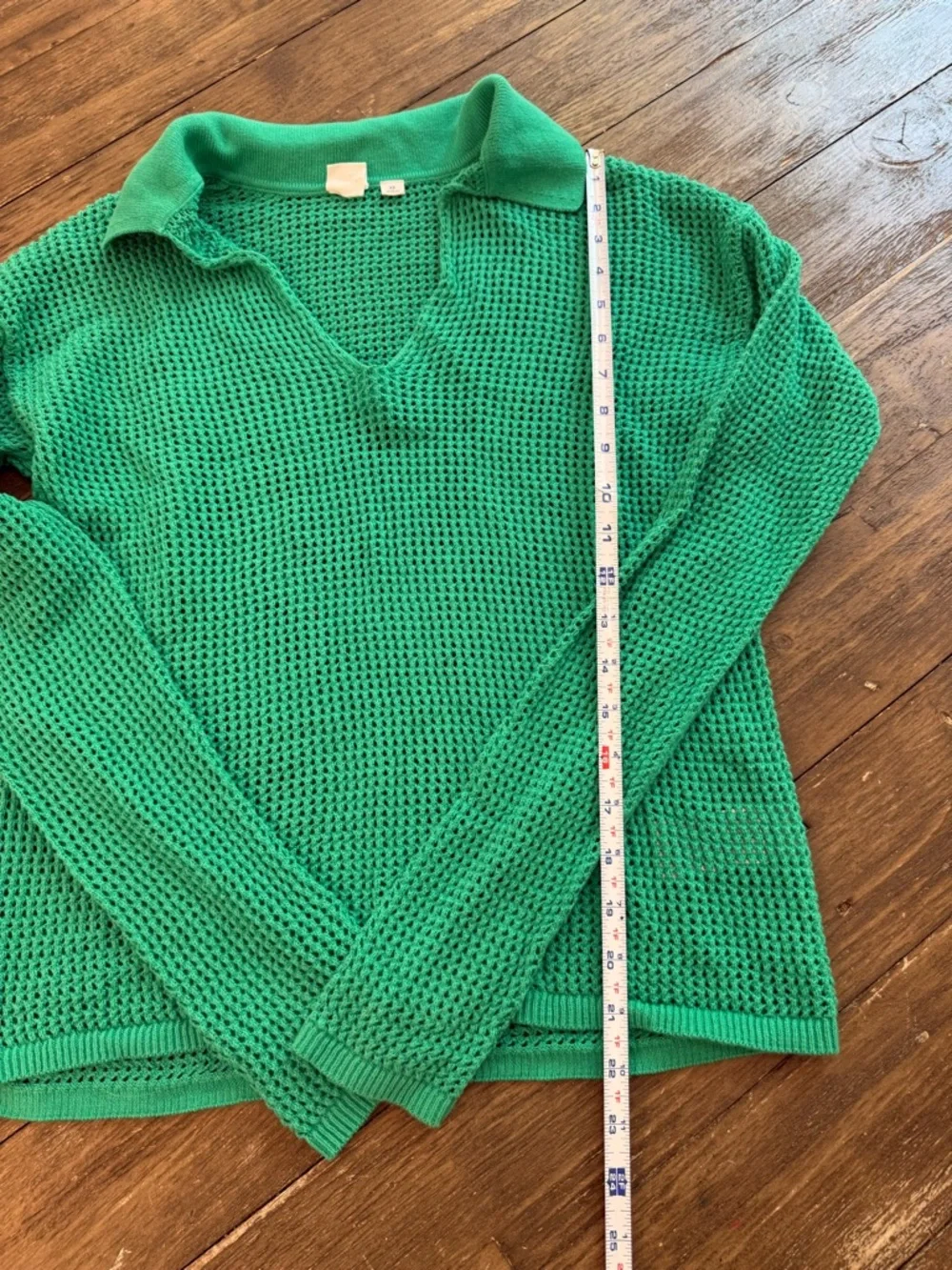 GAP Green Crochet Knit Collared Sweater XS 100% Cotton Open Weave Pullover